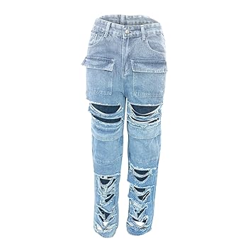 hlysgo Women's Jeans High Waisted Ripped Denim Pants Summer